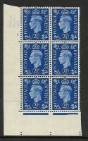1937 2½d Blue Dark colours G40 6 No Dot perf 5(E I) block 6 UNMOUNTED MINT MNH