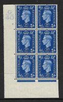 1937 2½d Blue Dark colours G40 7 No Dot perf 5(E I) block 6 UNMOUNTED MINT MNH