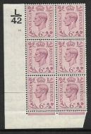 1938 6d Purple Dark colours L42 25 No Dot perf 2(I E) block 6 UNMOUNTED MINT MNH