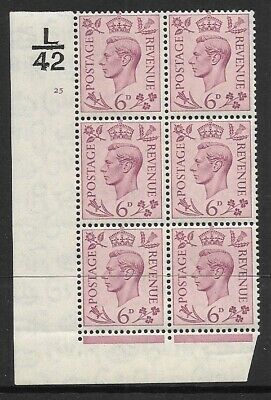1938 6d Purple Dark colours L42 25 No Dot perf 2(I E) block 6 UNMOUNTED MINT MNH