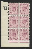 1938 6d Purple Dark colours L42 32 No Dot perf 2(I E) block 6 UNMOUNTED MINT MNH