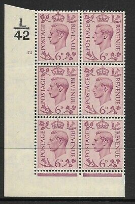 1938 6d Purple Dark colours L42 32 No Dot perf 2(I E) block 6 UNMOUNTED MINT MNH