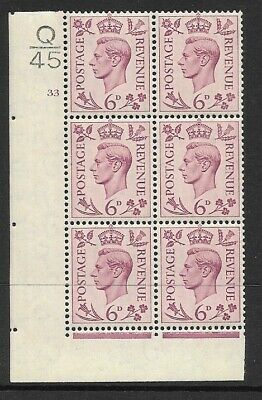 1938 6d Purple Dark colours Q45 33 No Dot perf 2(I E) block 6 UNMOUNTED MINT MNH