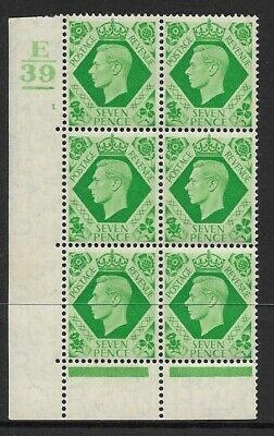 1939 7d Dark colours E39 1 No Dot 1 Bar perf 6B(E P) block 6 UNMOUNTED MINT