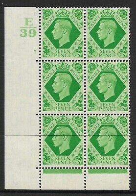 1939 7d Dark colours E39 2 No Dot perf 6B(E P) block 6 UNMOUNTED MINT