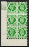 1939 7d Dark colours E39 2 No Dot 4 bar perf 6(I P) block 6 UNMOUNTED MINT