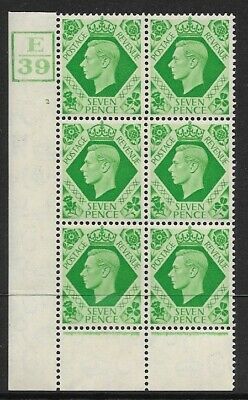 1939 7d Dark colours E39 2 No Dot 4 bar perf 6(I P) block 6 UNMOUNTED MINT