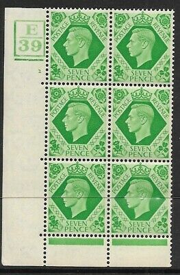 1939 7d Dark colours E39 2 No Dot 5 bar perf 6B(E P) block 6 UNMOUNTED MINT