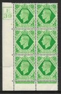 1939 7d Dark colours E39 3 No Dot 3 bar perf 6B(E P) block 6 UNMOUNTED MINT
