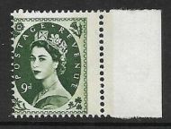 S128 9d Wilding 2 x 9.5m violet phos variety - misperf marginal UNMOUNTED MINT
