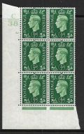 1937 ½d Green Dark colours C38 52 No Dot Perf 5(E I) block 6 UNMOUNTED MINT