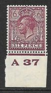 N42(4) 6d Deep Reddish Purple Block Cypher Control A37 imperf UNMOUNTED MINT