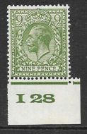 N43(4) 9d Olive Yellow Green Block Cypher Control I28 imperf UNMOUNTED MINT