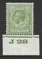 N43(2) 9d Pale Olive Green Block Cypher Control J28 imperf UNMOUNTED MINT