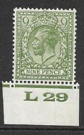 N43(1) 9d Olive Green Block Cypher Control L29 imperf UNMOUNTED MINT
