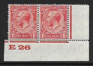 1d Scarlet Block Cypher Control E26 imperf pair UNMOUNTED MINT