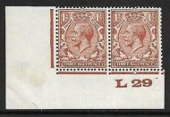 1½d Brown Block Cypher Control L29 imperf UNMOUNTED MINT