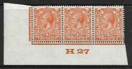 2d Orange Block Cypher Control H27 imperf strip of 3 UNMOUNTED MINT MNH