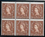 S41 2d Wilding multi crown White variety - misperf blk of 6 UNMOUNTED MINT
