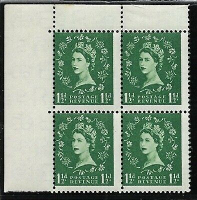 S26 1½d Wilding Edward Crown variety - huge misperf blk of 4 UNMOUNTED MINT