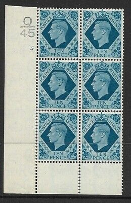 1939 10d Turquoise-blue Q45 5 No Dot perf 6(I P) UNMOUNTED MINT
