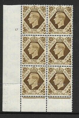 1939 1 - Bistre-Brown 17 No Dot perf 6(I P) block 6 UNMOUNTED MINT