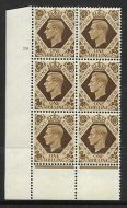 1939 1 - Bistre-Brown 19 No Dot perf 6(I P) block 6 UNMOUNTED MINT