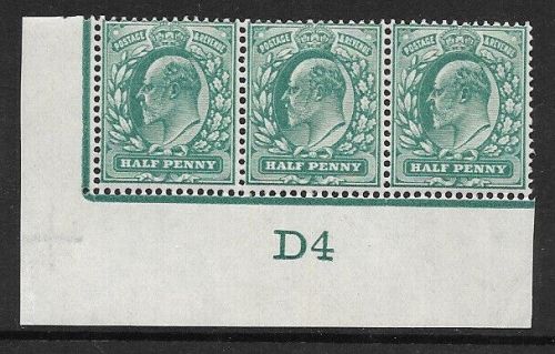 Sg 216 M1(3) ½d Dp Blue-Green Control D4 imperf De La Rue perf H1 UNMOUNTED MINT