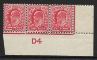 Sg 219 M5(1) 1d Scarlet Control D4 Strip of 3 UNMOUNTED MINT MNH