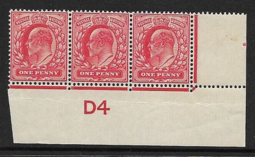 Sg 219 M5(1) 1d Scarlet Control D4 Strip of 3 UNMOUNTED MINT MNH