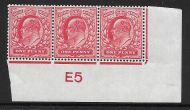 Sg 219 M5(1) 1d Scarlet Control E5 Strip of 3 UNMOUNTED MINT MNH