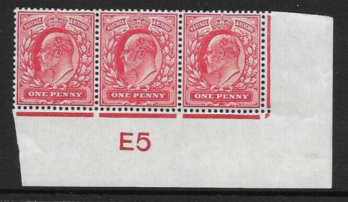 Sg 219 M5(1) 1d Scarlet Control E5 Strip of 3 UNMOUNTED MINT MNH