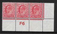 Sg 219 M5(1) 1d Scarlet Control F6 Strip of 3 perf V2 UNMOUNTED MINT MNH