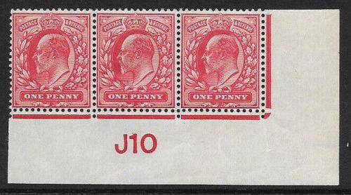 M5(1) 1d Scarlet EDVII De La Rue control I10 Imperf MOUNTED MINT