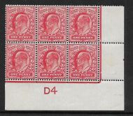 M5(1) 1d Scarlet EDVII De La Rue control D4 Imperf UNMOUNTED MINT