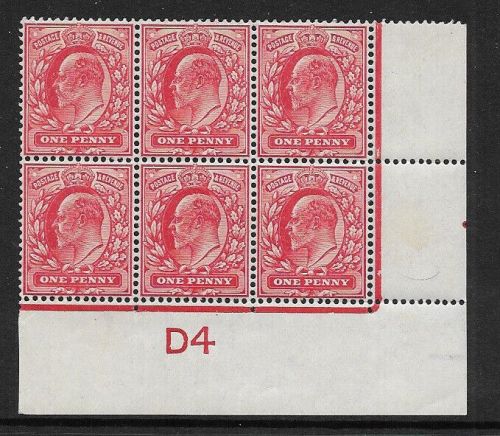 M5(1) 1d Scarlet EDVII De La Rue control D4 Imperf UNMOUNTED MINT