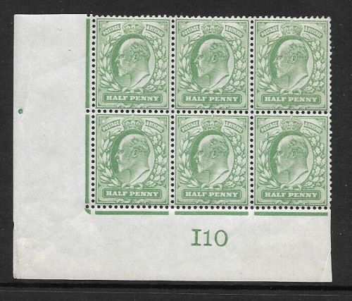 1907 M2(2) ½d Yellow Green Control I10 De La Rue perf H1 UNMOUNTED MINT