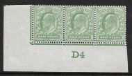 1907 M2(2) ½d Yellow Green Control D4 De La Rue perf V1 UNMOUNTED MINT