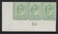 1907 M2(2) ½d Yellow Green Control E5 De La Rue perf H1 UNMOUNTED MINT