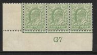 1907 M2(2) ½d Yellow Green Control G7 De La Rue perf V2A MOUNTED MINT