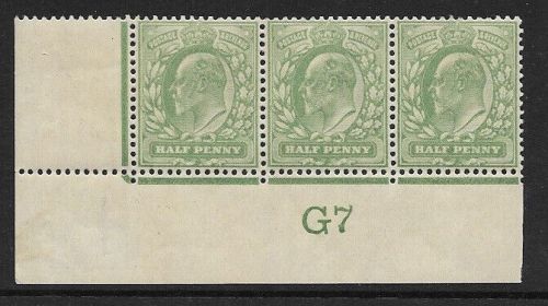 1907 M2(2) ½d Yellow Green Control G7 De La Rue perf V2A MOUNTED MINT