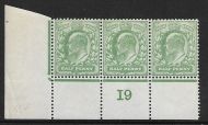 1907 M2(2) ½d Yellow Green Control I9 De La Rue perf V2 UNMOUNTED MINT
