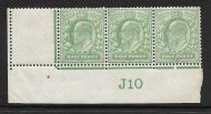 1907 M2(2) ½d Yellow Green Control J10 De La Rue perf V2A UNMOUNTED MINT