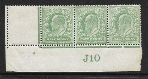 1907 M2(2) ½d Yellow Green Control J10 De La Rue perf V2A UNMOUNTED MINT