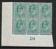 Sg 216 M1(2) ½d Blue-Green Control D4 imperf De La Rue perf H1 UNMOUNTED MINT