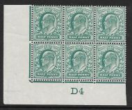 Sg 216 M1(2) ½d Blue-Green Control D4 imperf De La Rue perf V1 UNMOUNTED MINT