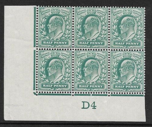 Sg 216 M1(2) ½d Blue-Green Control D4 imperf De La Rue perf V1 UNMOUNTED MINT