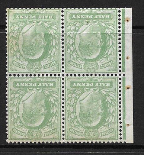 SG 218wi M2(2) ½d Yellowish Green De La Rue wmk inverted blk 4 UNMOUNTED MINT