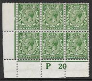 N14(7) ½d Deep Bright Green Control P20 block of 6 perf 2A UNMOUNTED MINT MM mar