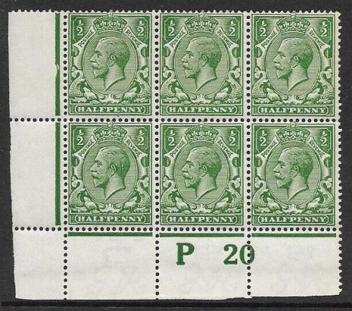 N14(7) ½d Deep Bright Green Control P20 block of 6 perf 2A UNMOUNTED MINT MM mar